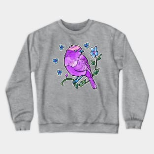 cute purple bird and blue flowers Crewneck Sweatshirt
